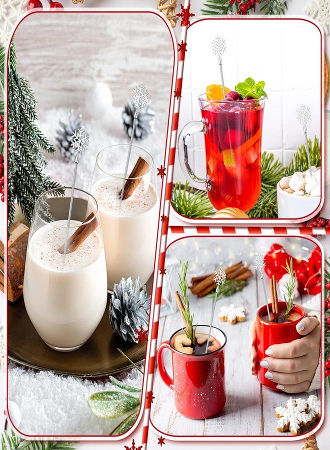 Reallnaive 10 Pack Christmas Snowflake Drink Stirrers Hot Cocoa Bar Chocolate Supplies Cocktail Stir Sticks Metal Swizzle Sticks 7.9 Inch Winter Coffee Stirrers Reusable for Xmas Party Decor - Image 3